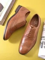 TSF Premium Tan Leather Brogue Lace-Up Shoes for Men – Classic Formal Elegance - Image 2