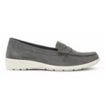 TSF Women’s Premium Grey-Green Suede Penny Loafers – Elegant Casual Slip-On Shoes