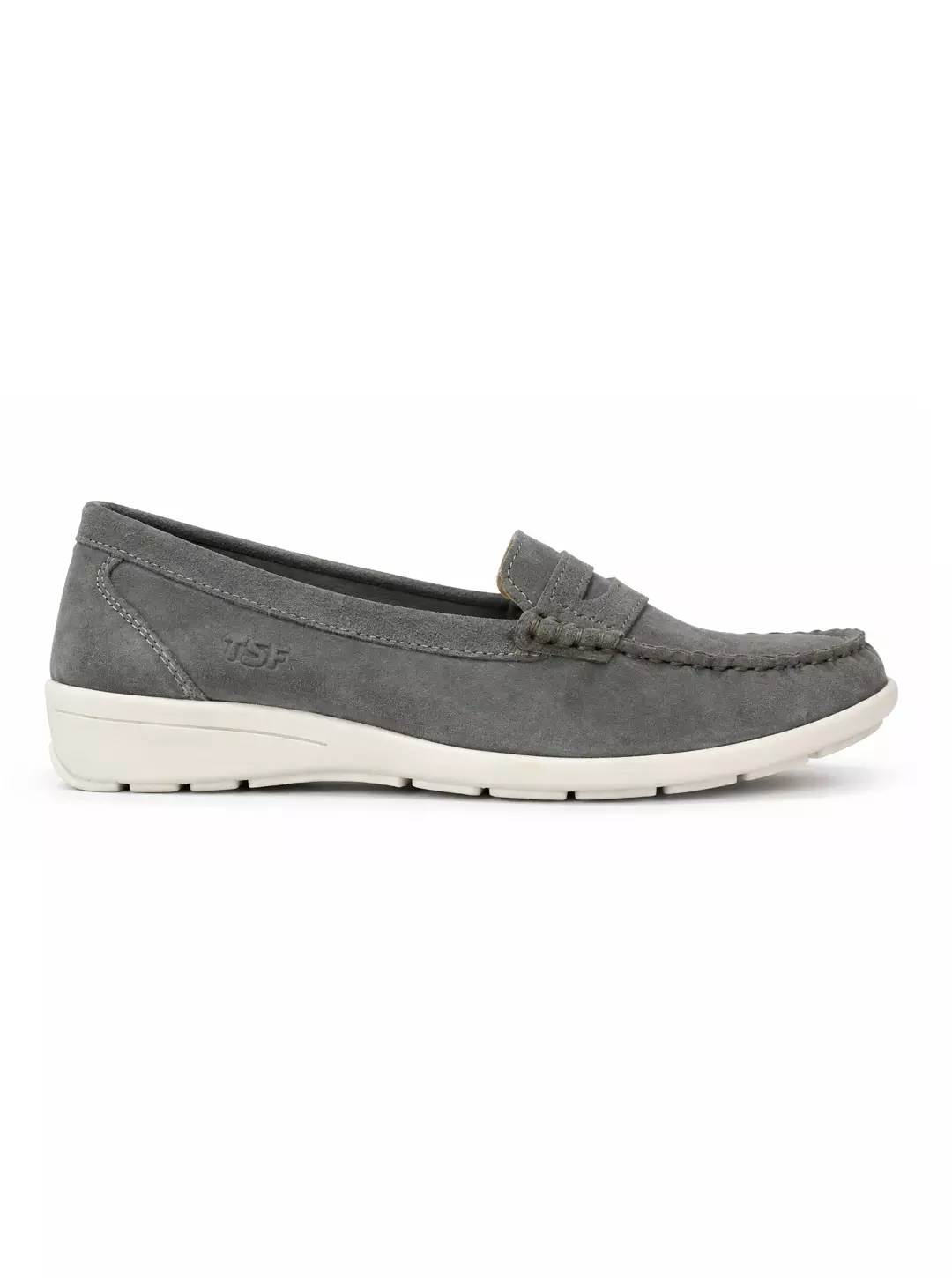 EX7 TSF Women’s Premium Grey-Green Suede Penny Loafers – Elegant Casual Slip-On Shoes - Image 1